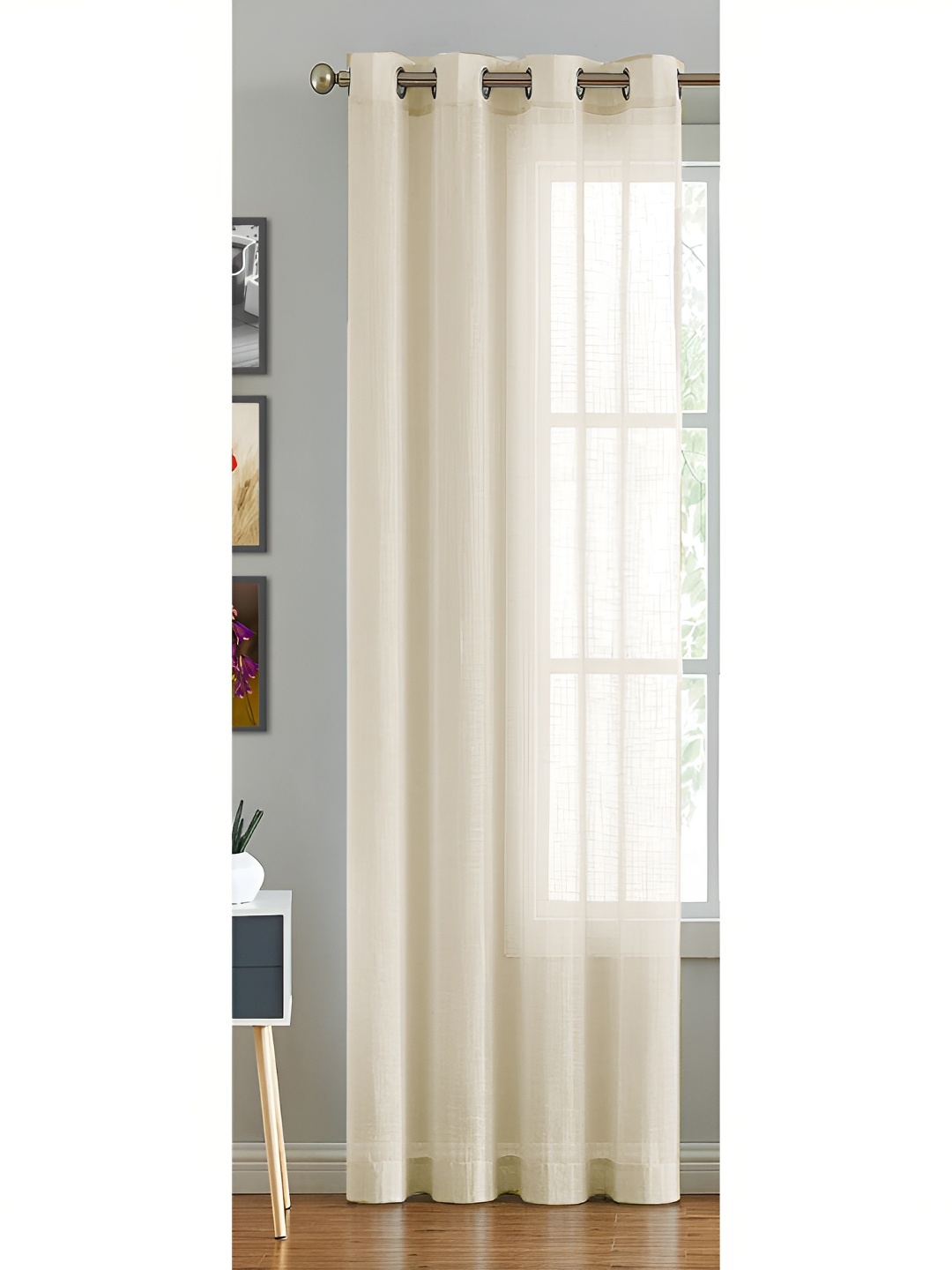 

HOMEMONDE Beige Single Cotton Sheer Door Curtain