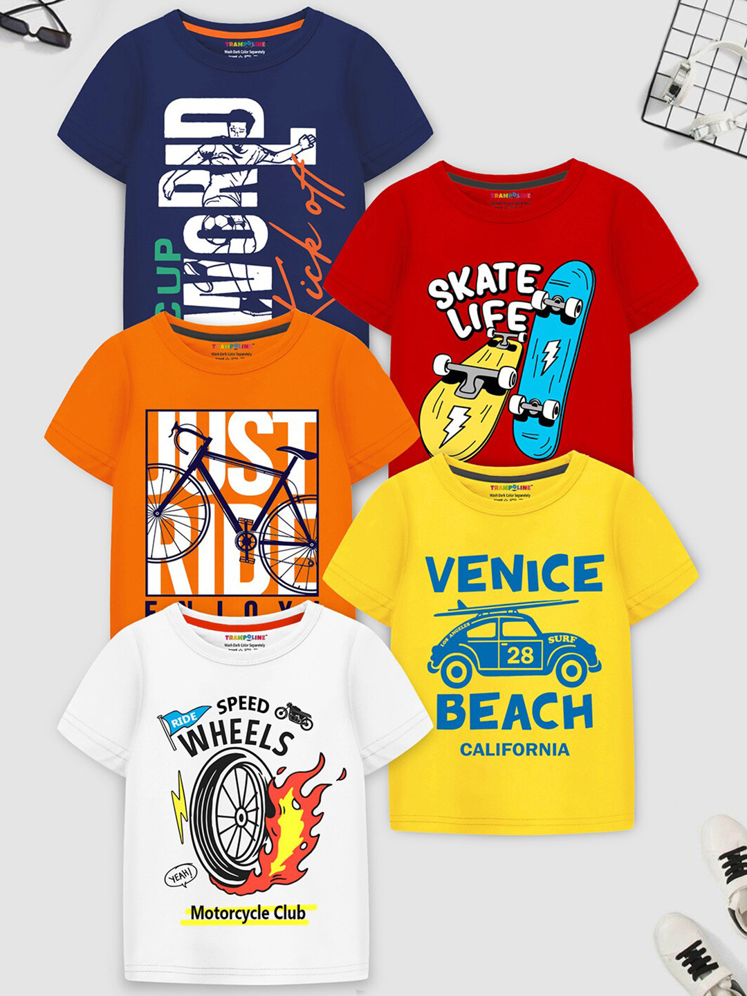 

Trampoline Boys Pack of 5 Typography Printed T-shirts, Yellow