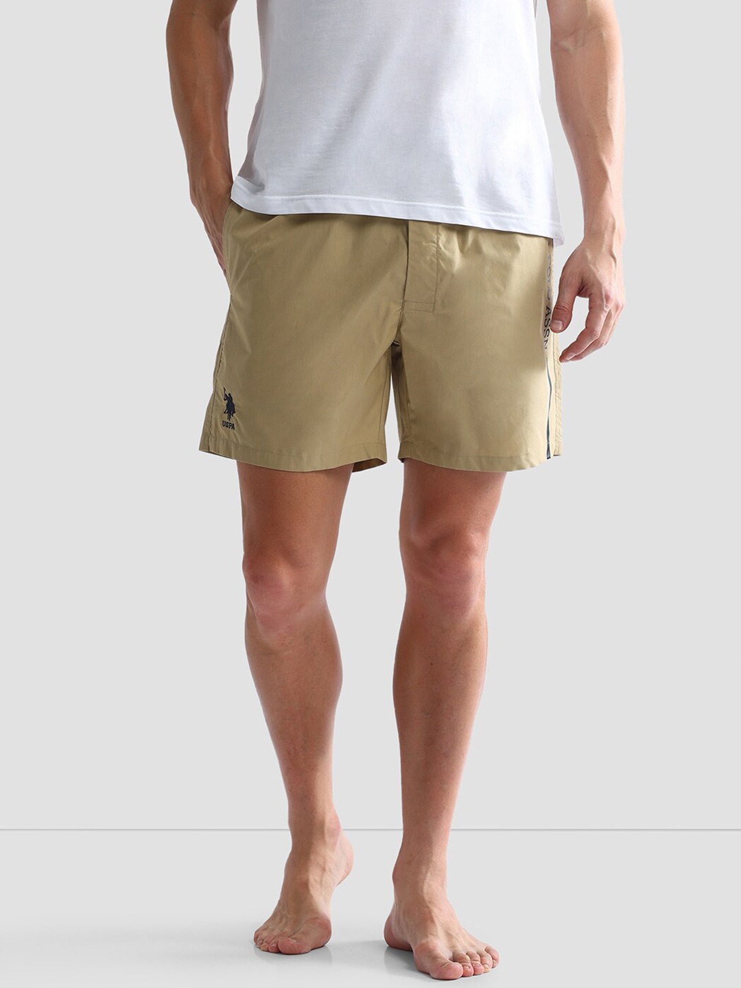 

U.S. Polo Assn. Men Mid Rise Solid Lounge Shorts, Beige