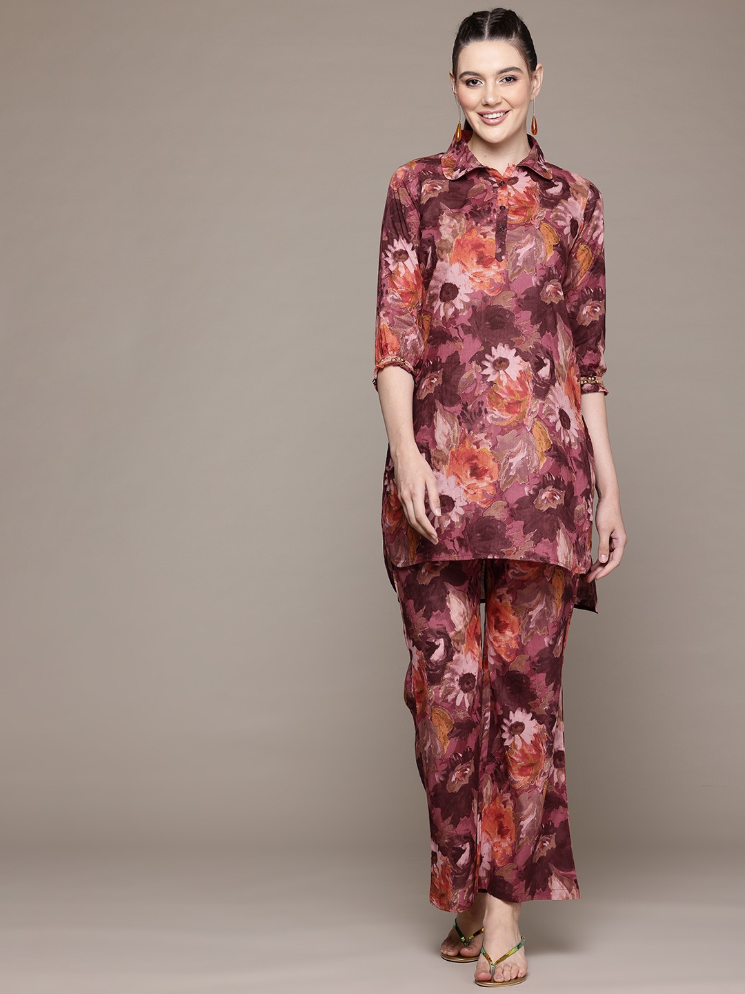 

Readiprint Fashions Floral Printed Pure Cotton Tunic & Palazzos, Multi