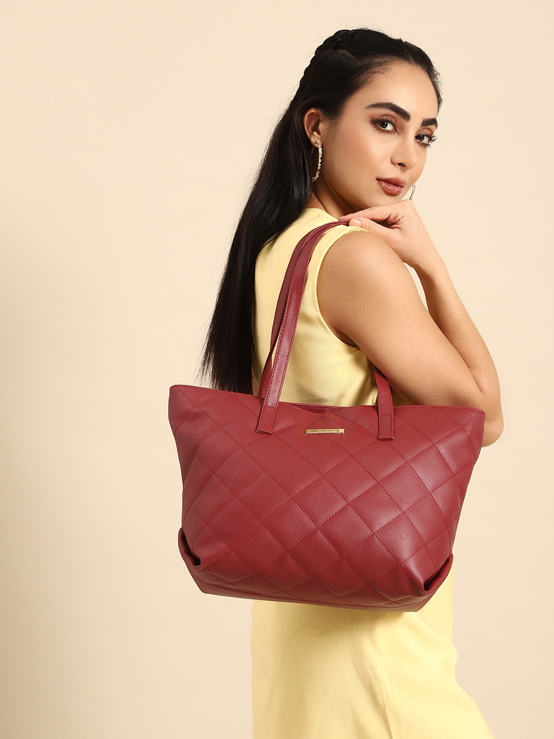 

DressBerry Shopper Tote Bag with Quilted, Red