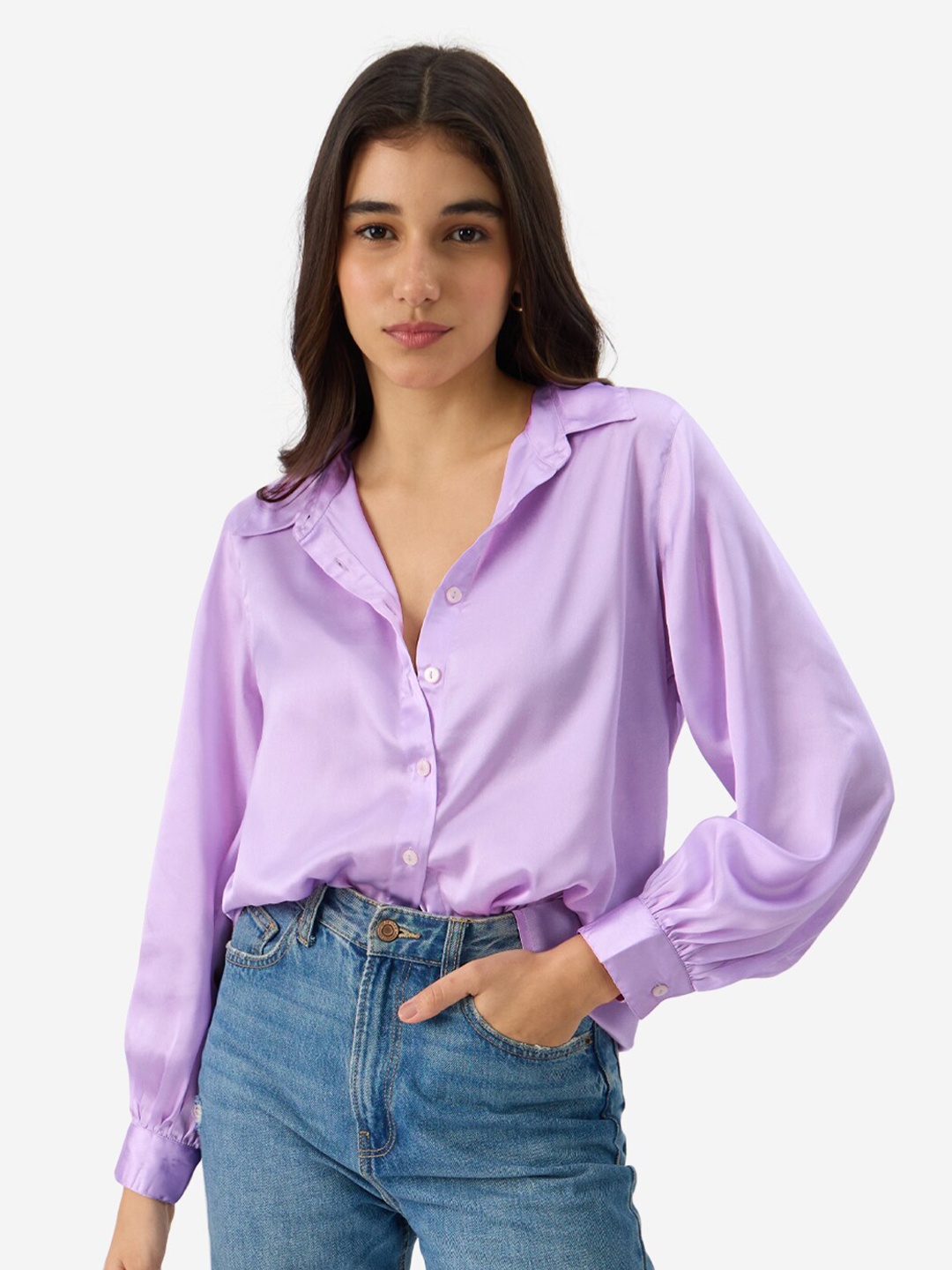 

The Souled Store Lavender Spread Collar Long Sleeves Oversized Shirt