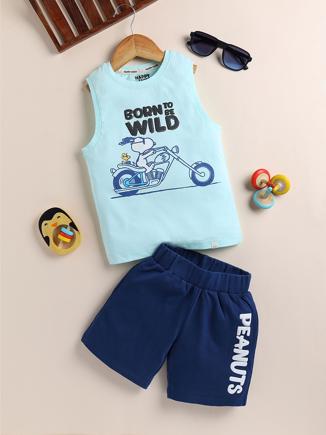 

Happy Faces Boys Snoopy Printed Cotton T-shirt with Shorts, Blue