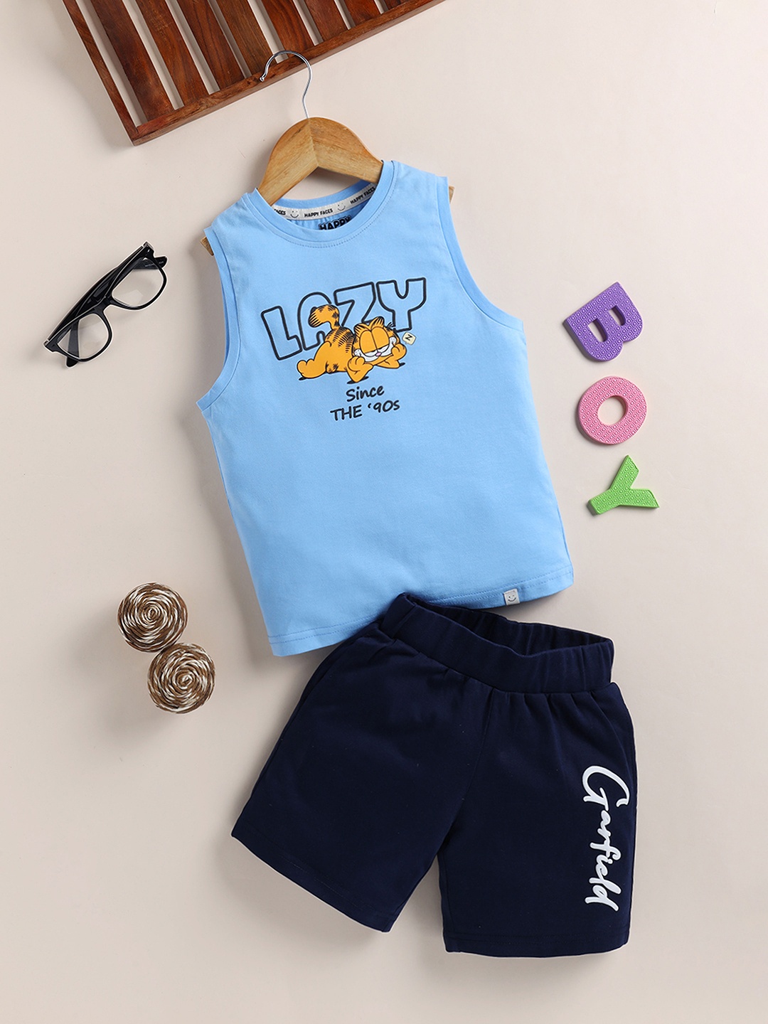 

Happy Faces Boys Garfield Printed Cotton T-shirt with Shorts, Blue
