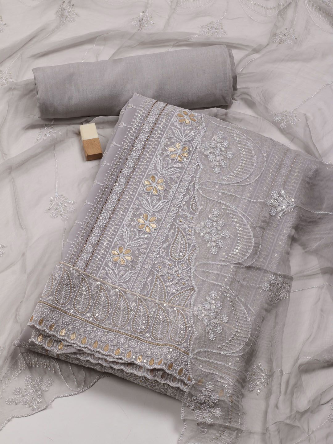 

Meena Bazaar Embroidered Unstitched Dress Material, Grey
