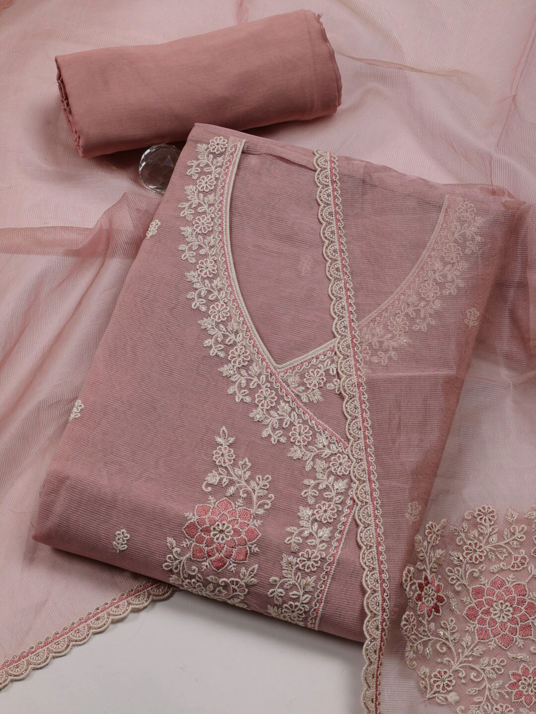 

Meena Bazaar Floral Embroidered Unstitched Dress Material, Peach