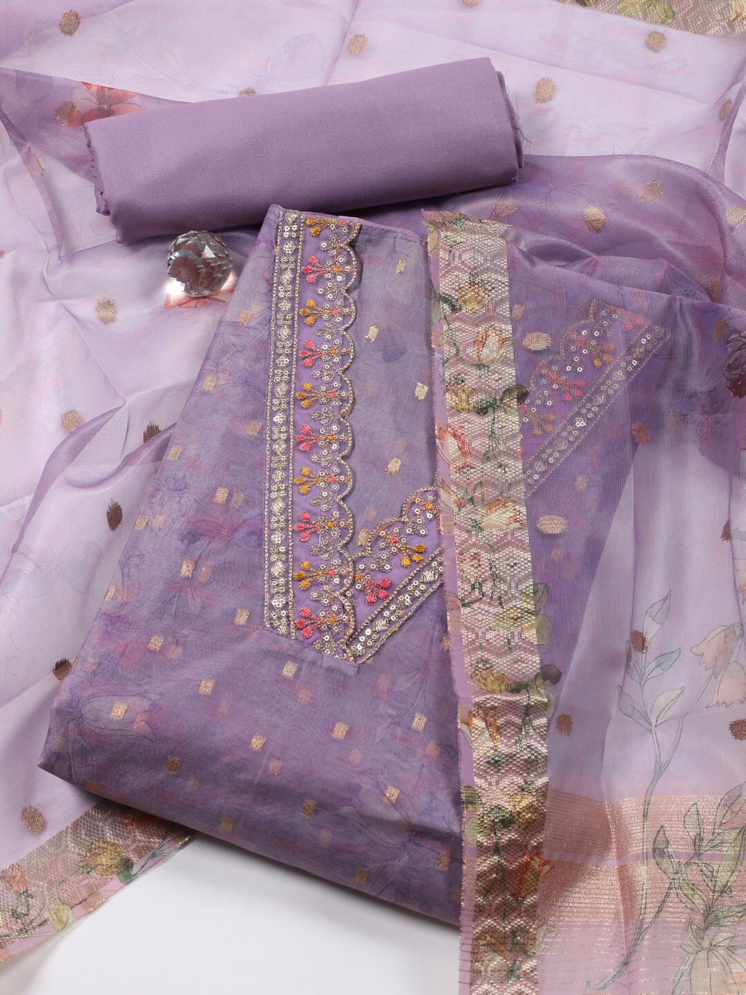 

Meena Bazaar Art Silk Unstitched Dress Material, Purple