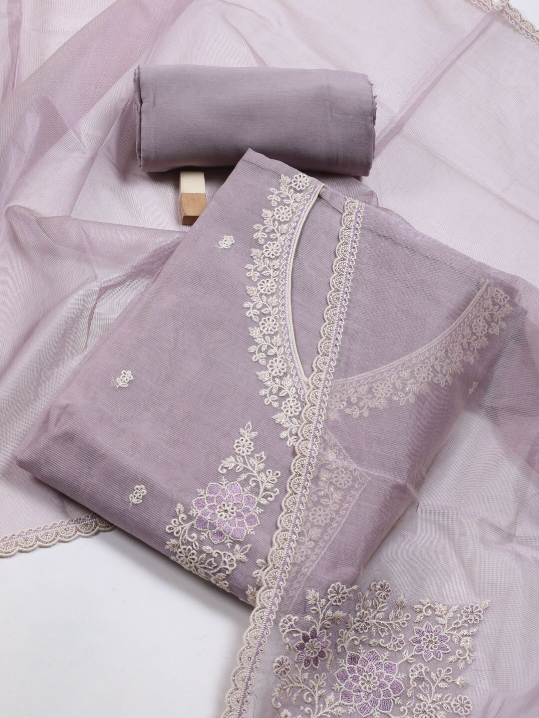 

Meena Bazaar Floral Embroidered Unstitched Dress Material, Purple