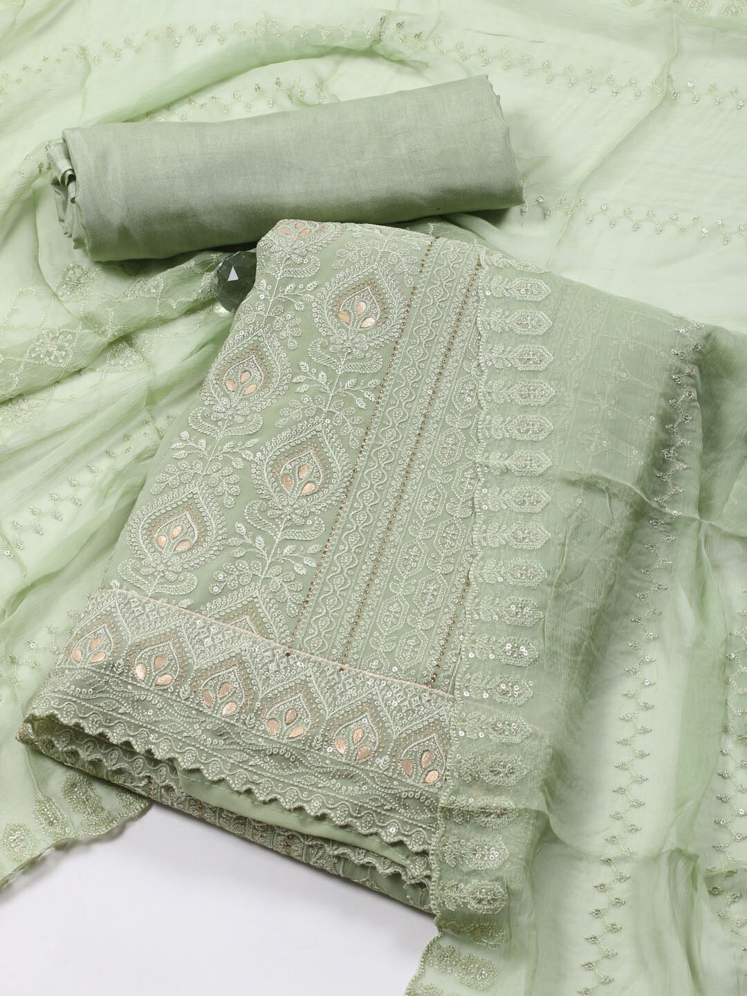 

Meena Bazaar Embroidered Unstitched Dress Material, Green