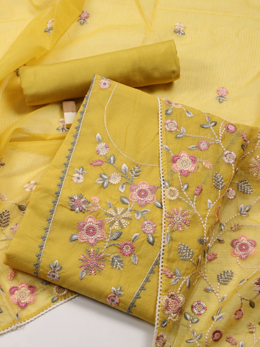

Meena Bazaar Embroidered Unstitched Dress Material, Yellow