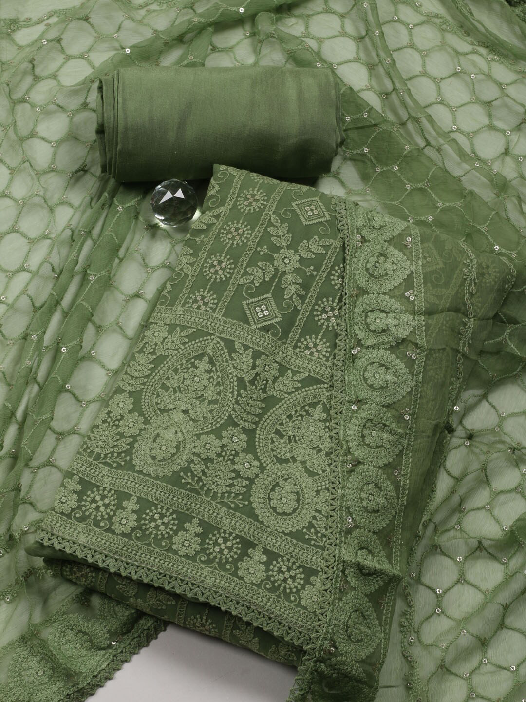 

Meena Bazaar Embroidered Unstitched Dress Material, Green