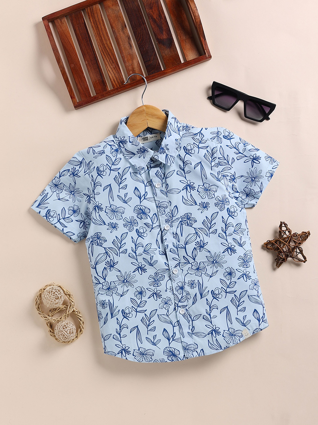 

Happy Faces Boys Opaque Cotton Floral Printed Casual Shirt, Blue