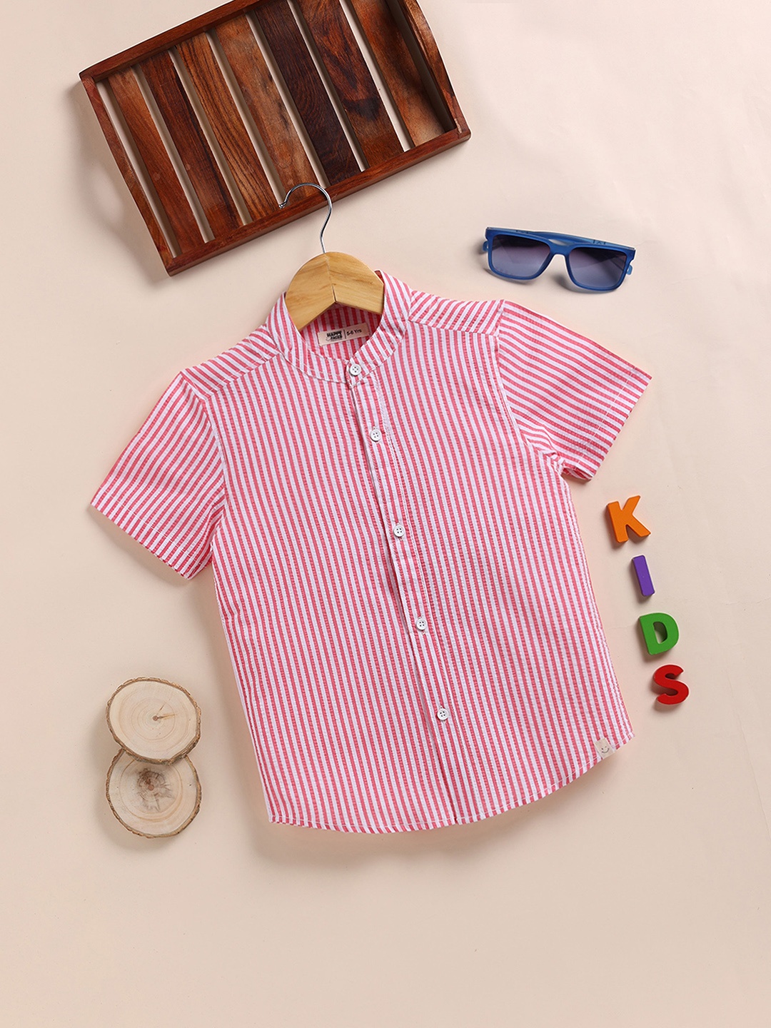 

Happy Faces Boys Opaque Cotton Striped Casual Shirt, Red