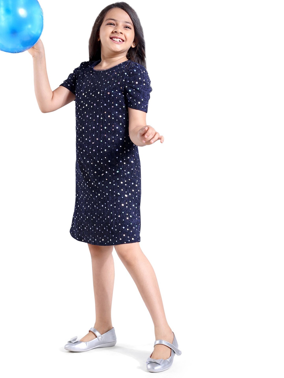 

Hola Bonita Girls Polka Dot Embellished Sequined Sheath Dress, Navy blue