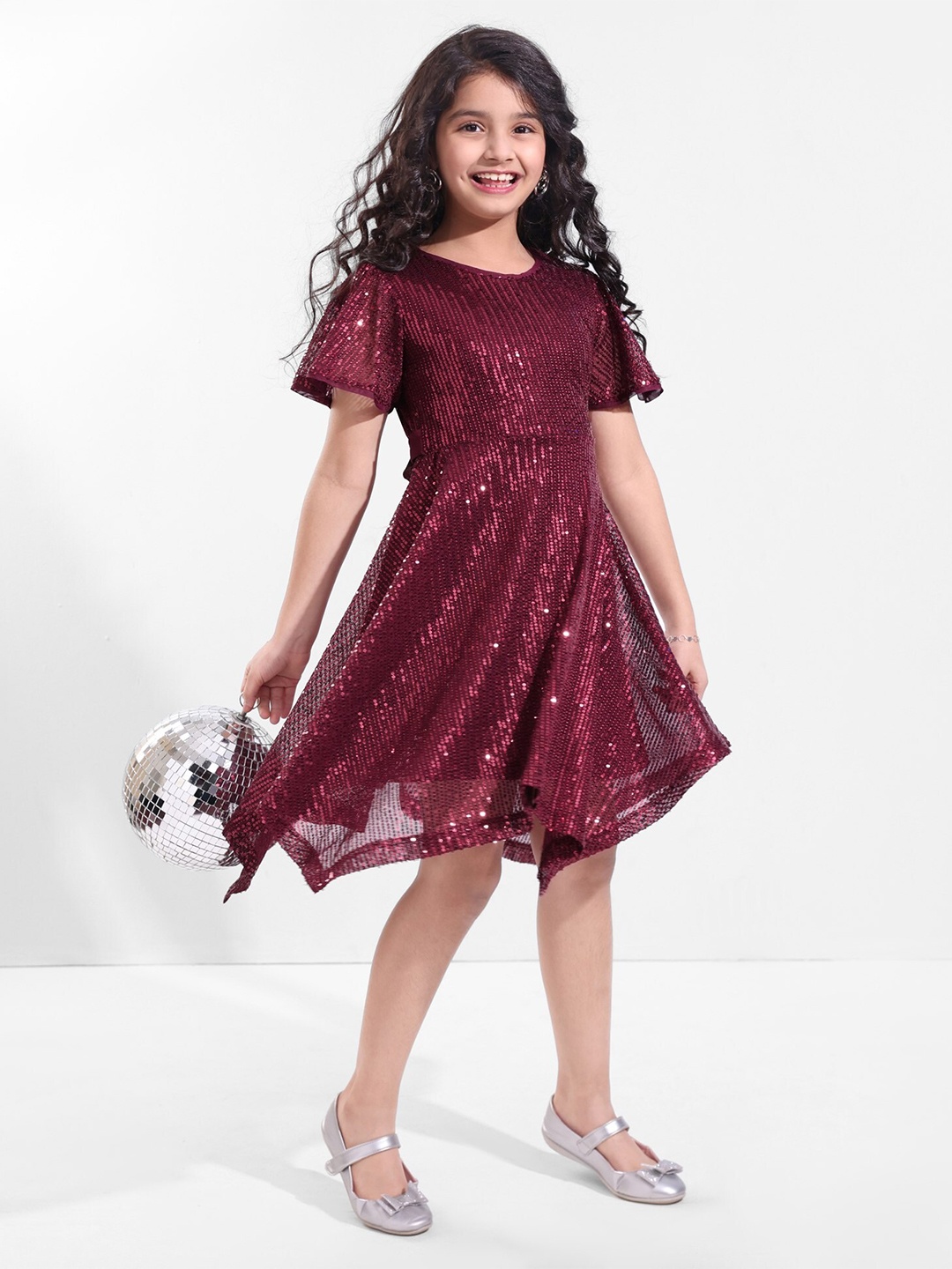 

Hola Bonita Girls Embellished Round Neck Flared Fit & Flare Dress, Maroon