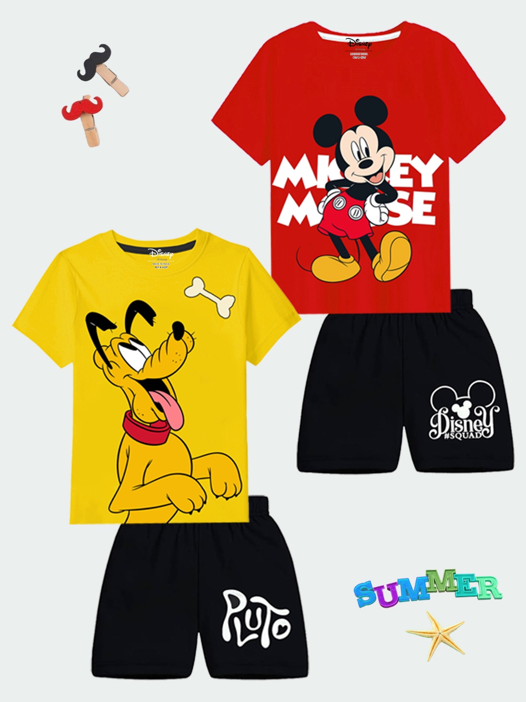 

KUCHIPOO Infant Boys Pack Of 2 Mickey & Pluto Printed T-shirt with Shorts, Red