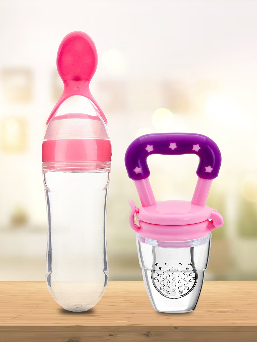 

Kidbea Infants Set Of 2 Silicone Fruit Feeder & Food Feeding Spoon, Pink