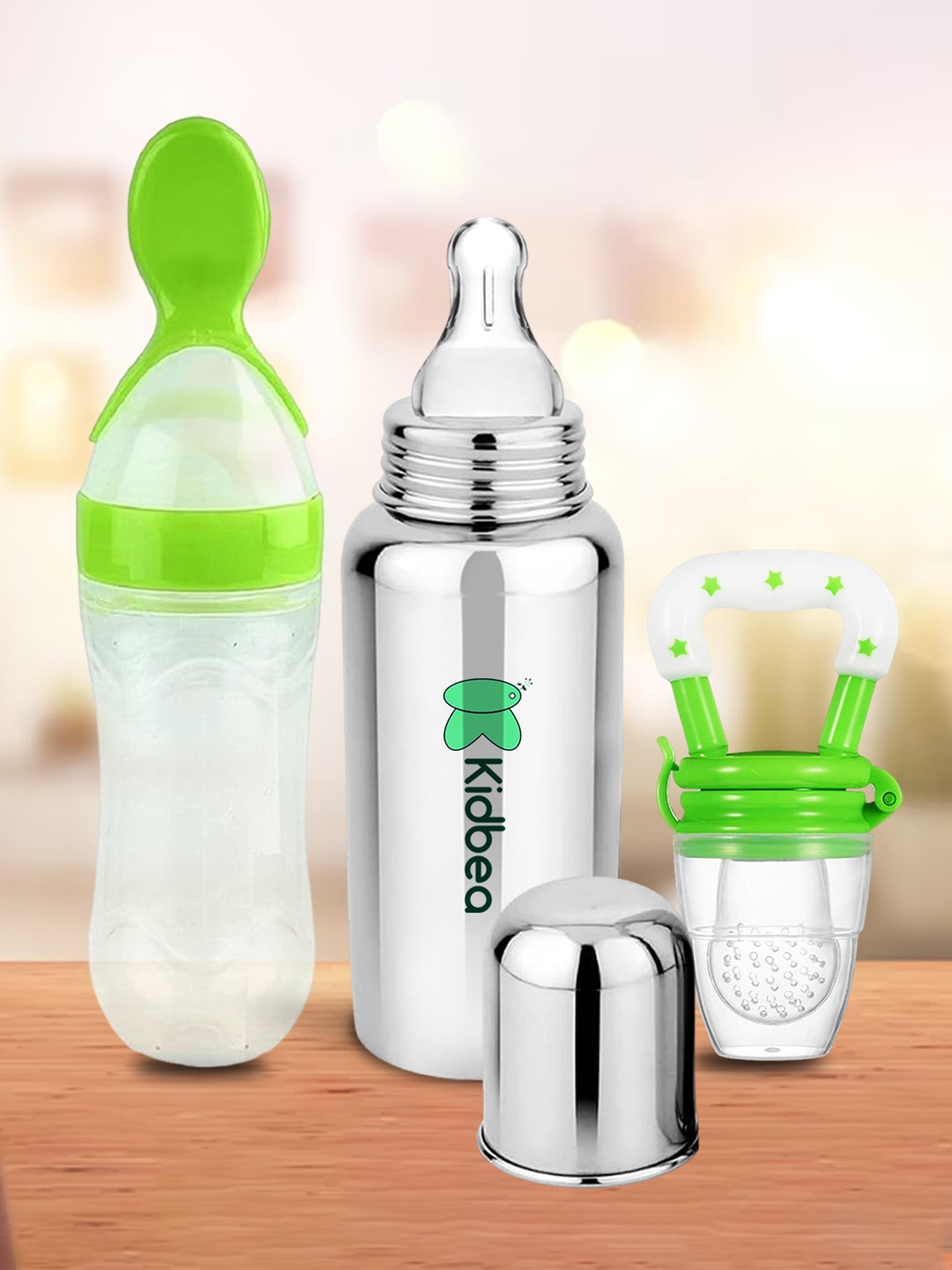 

Kidbea Infants Set Of 3 Food Feeding Bottles, Green