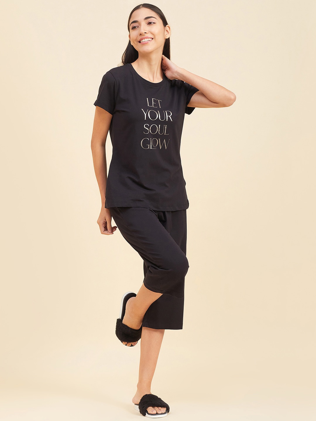 

Sweet Dreams Black Typography Printed Night suit