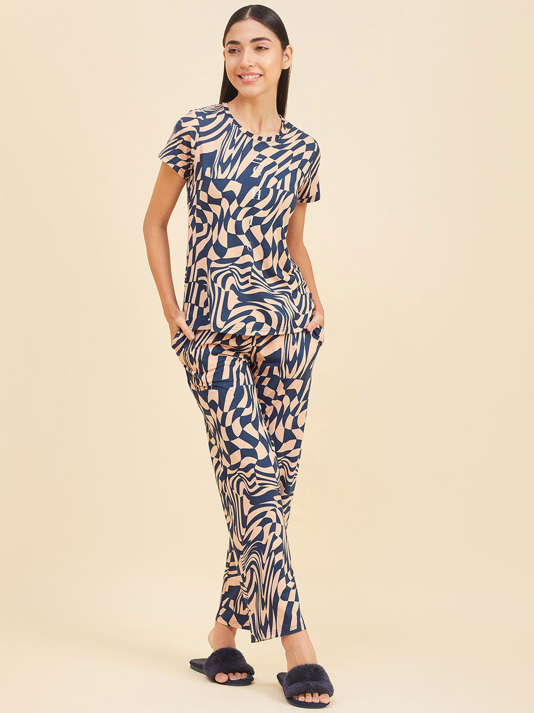 

Sweet Dreams Navy Blue Printed Night Suit