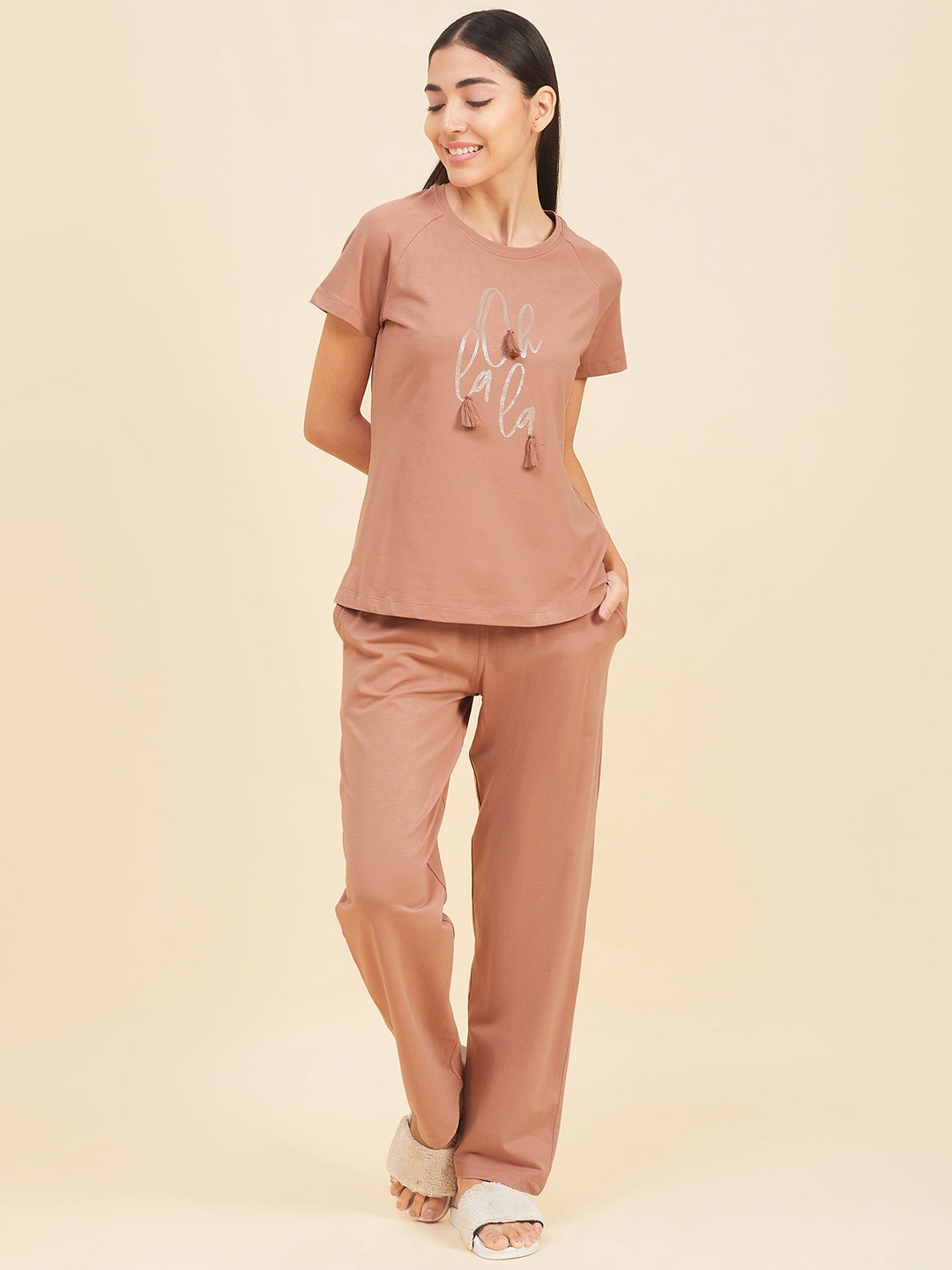 

Sweet Dreams Cream Coloured Typography Printed Night suit