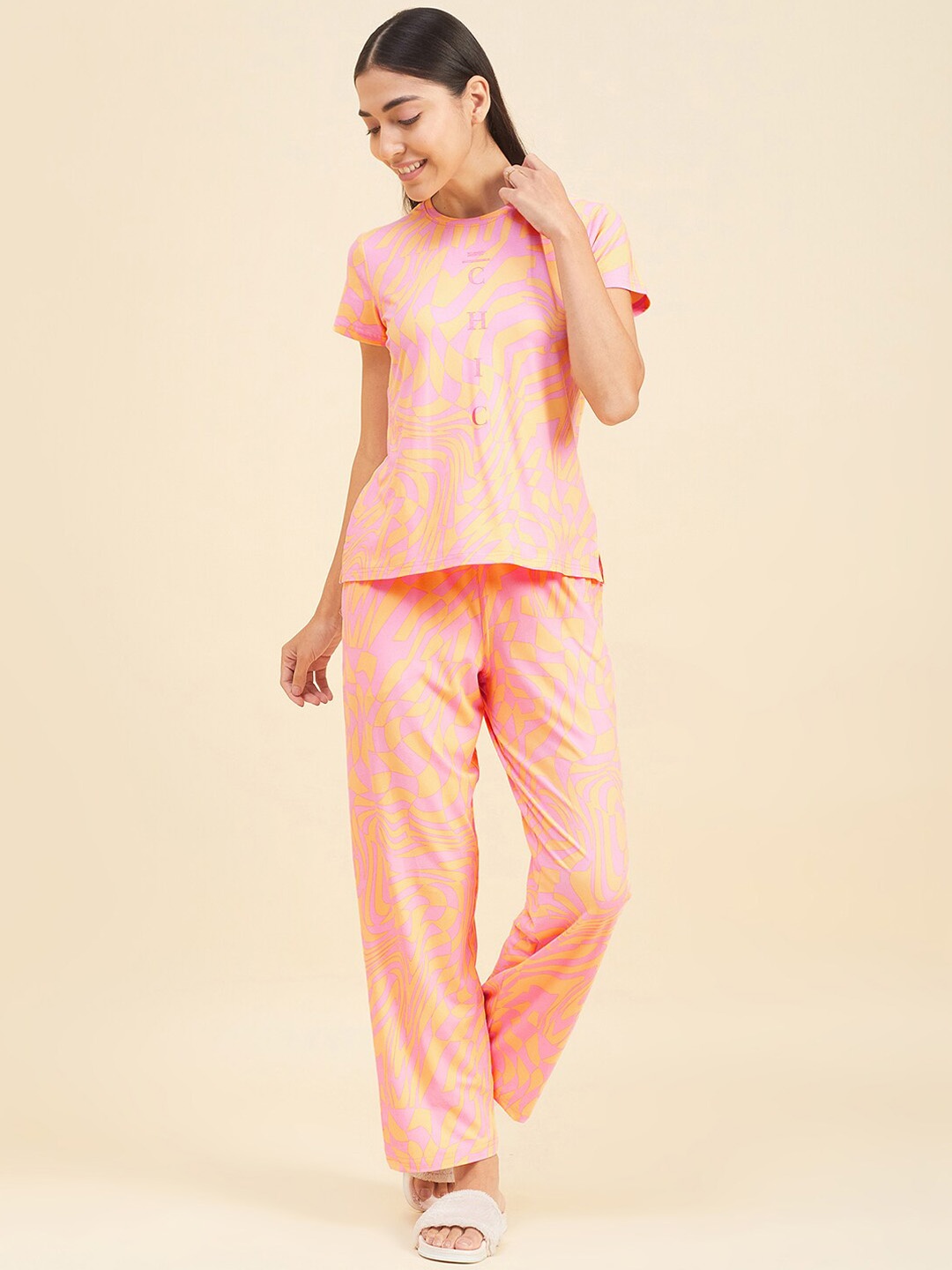 

Sweet Dreams Pink Abstract Printed Night suit