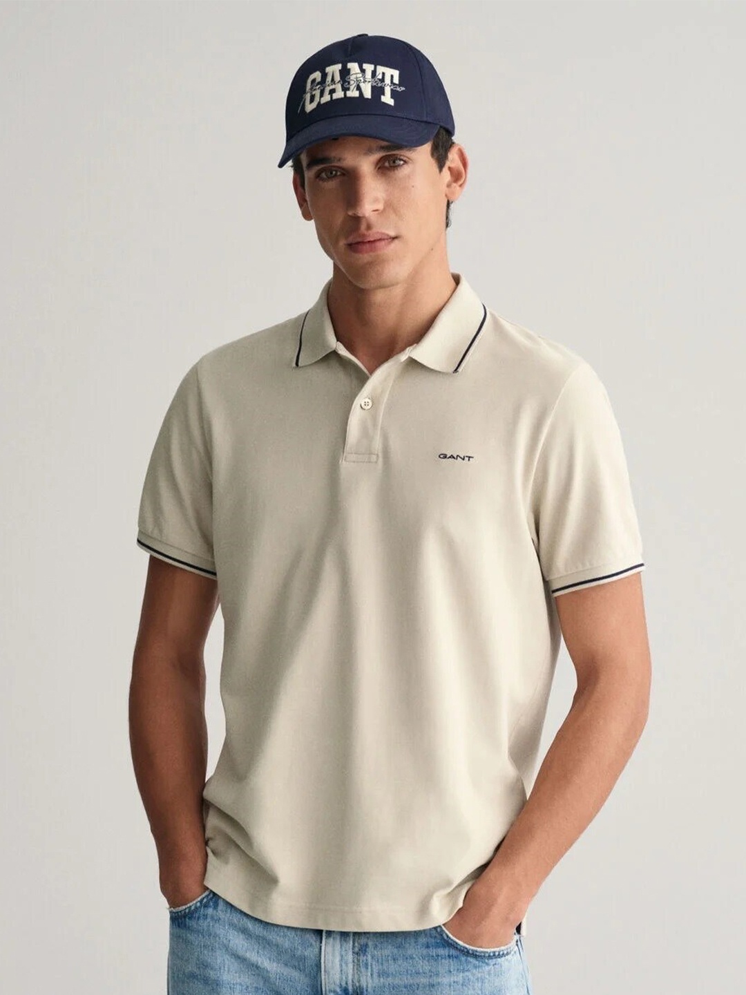 

GANT Polo Collar Short Sleeves Cotton T-shirt, Beige