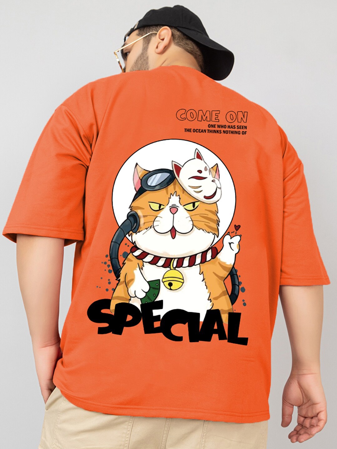

CHKOKKO Graphic Printed Round Neck Oversized Cotton Casual T-shirt, Orange