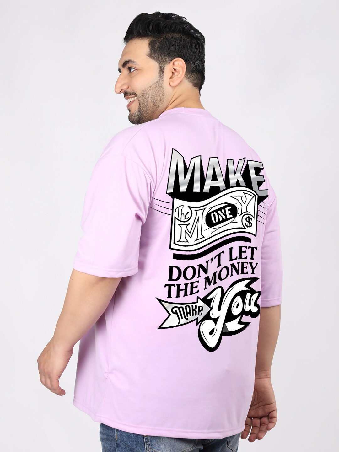 

CHKOKKO Plus Typography Printed Drop-Shoulder Sleeves Oversized Cotton Casual T-shirt, Lavender