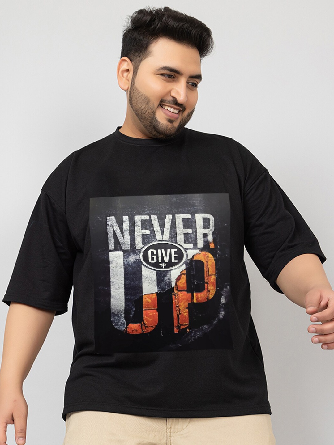 

CHKOKKO Typography Printed Round Neck Cotton Casual T-shirt, Black