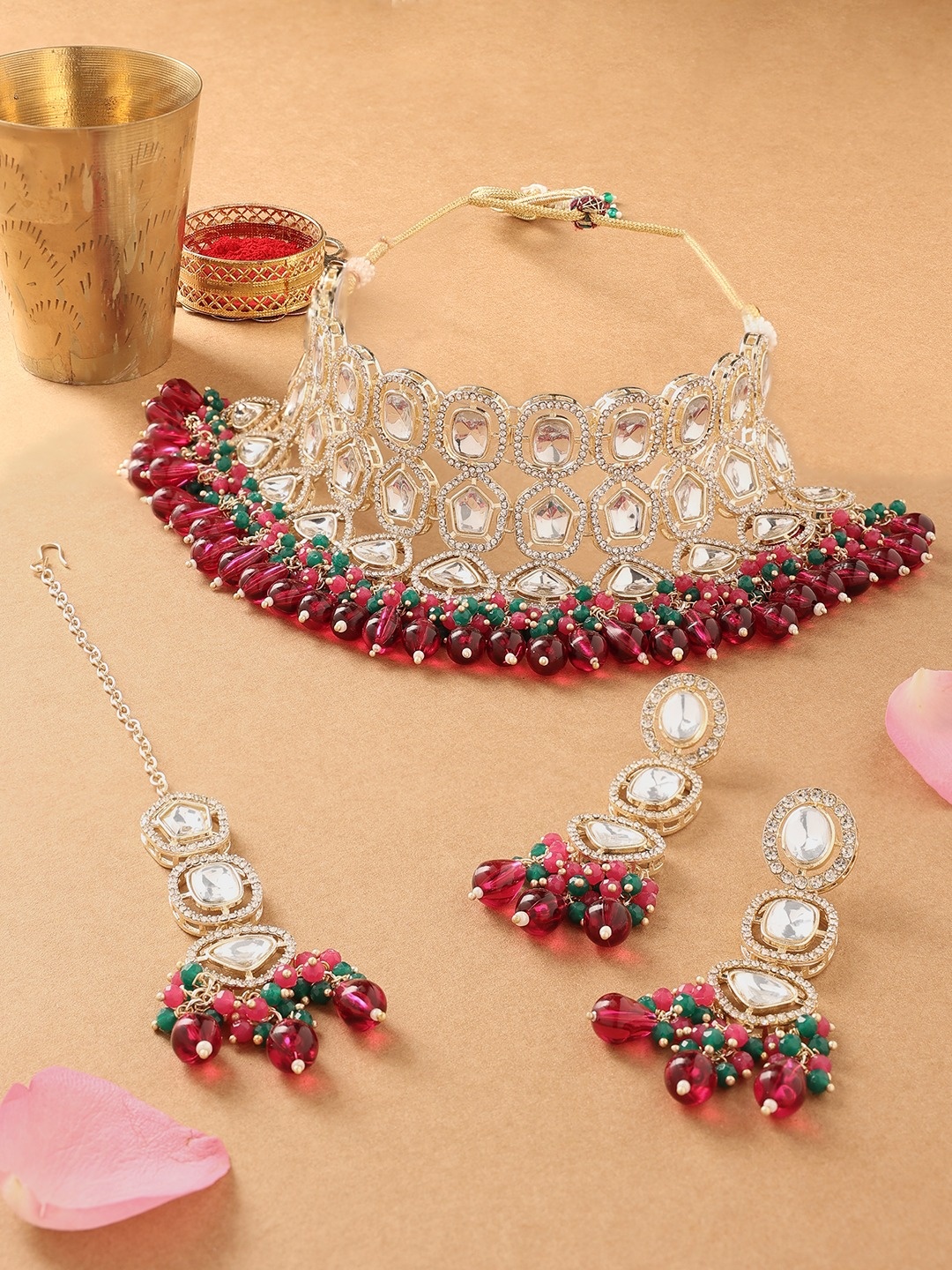 

Zaveri Pearls Gold Plated Crystal Studded & Beaded Jewellery Set