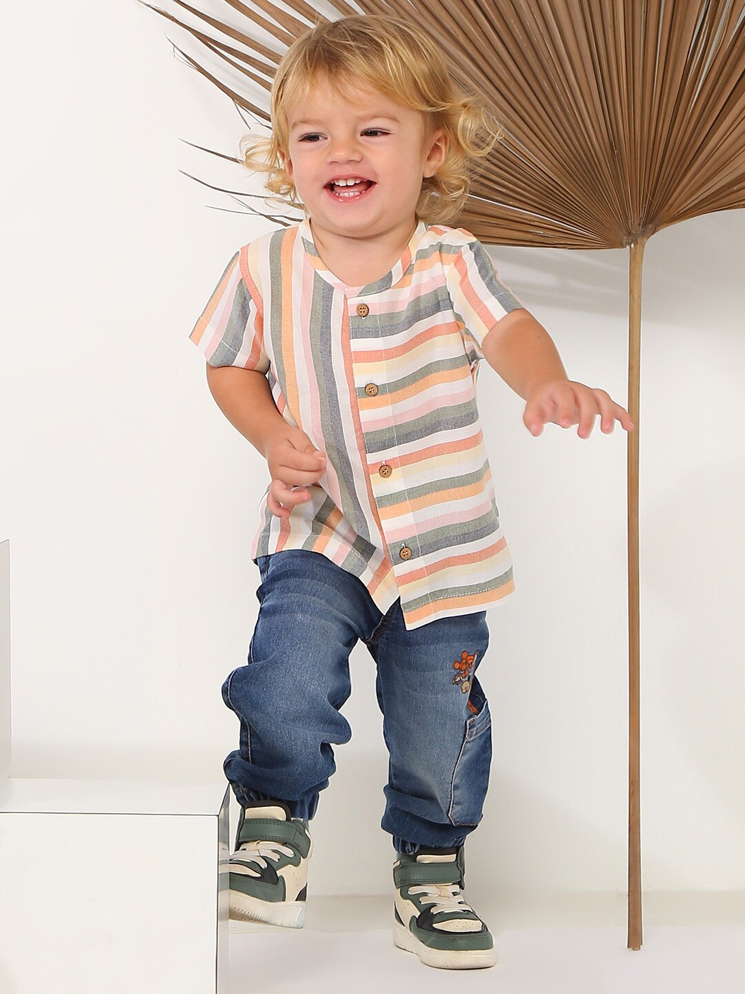 

My Milestones Boys Striped Cotton Casual Shirt, Beige