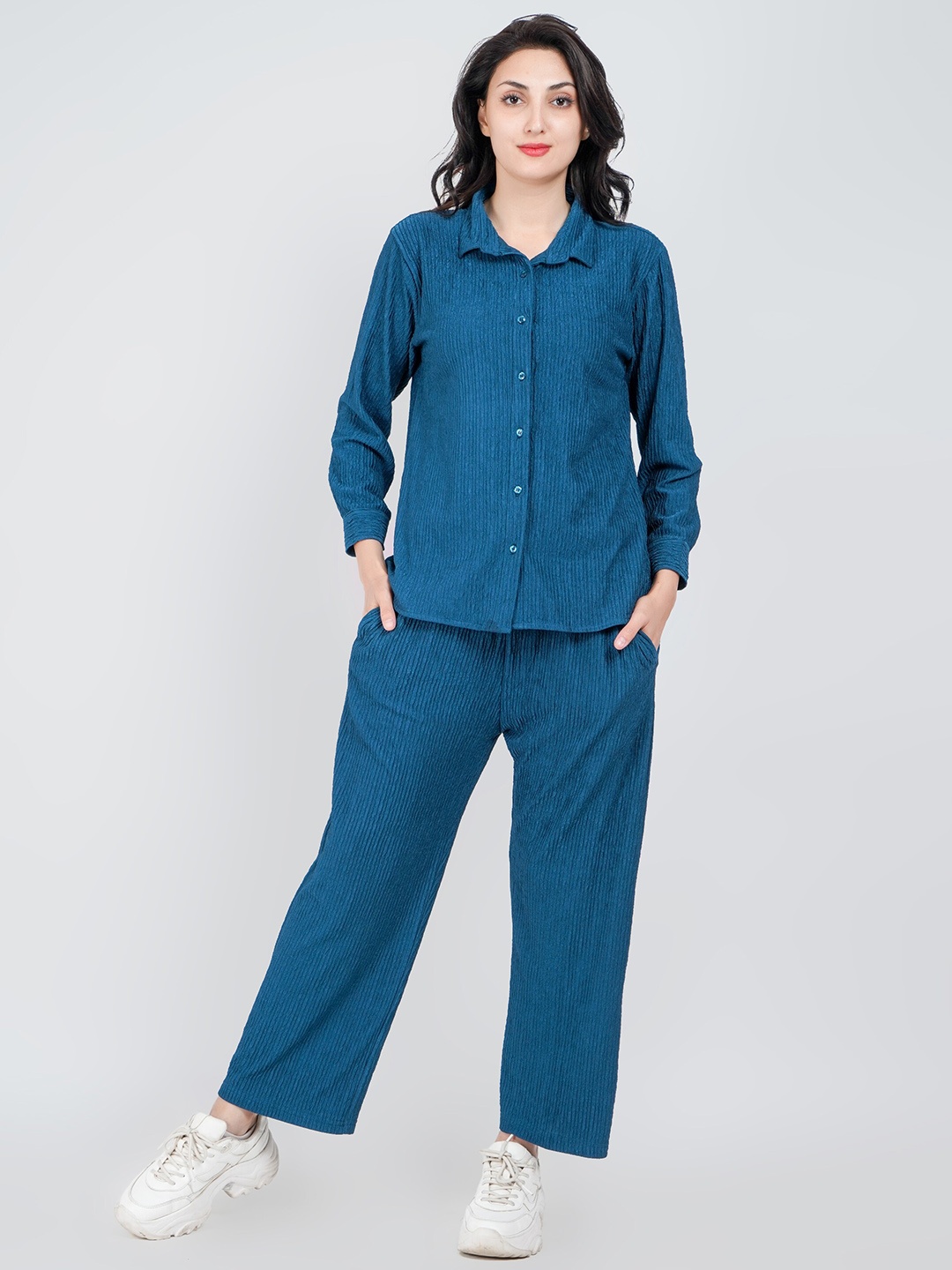 

Lugo Solid Long Sleeves Shirt & Trouser Co-Ords, Blue