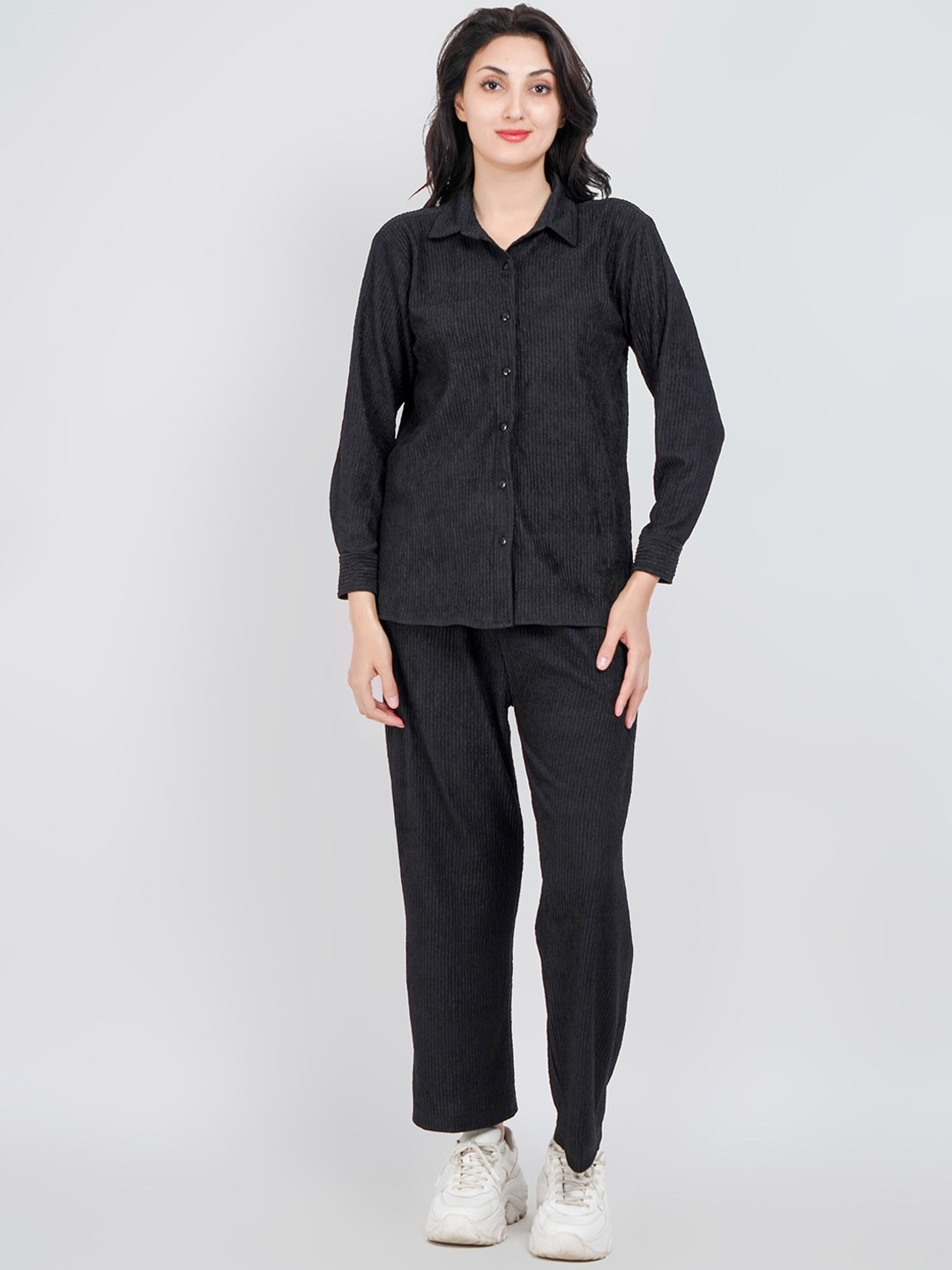 

Lugo Striped Shirt Collar Shirt with Trousers Co-Ords, Black