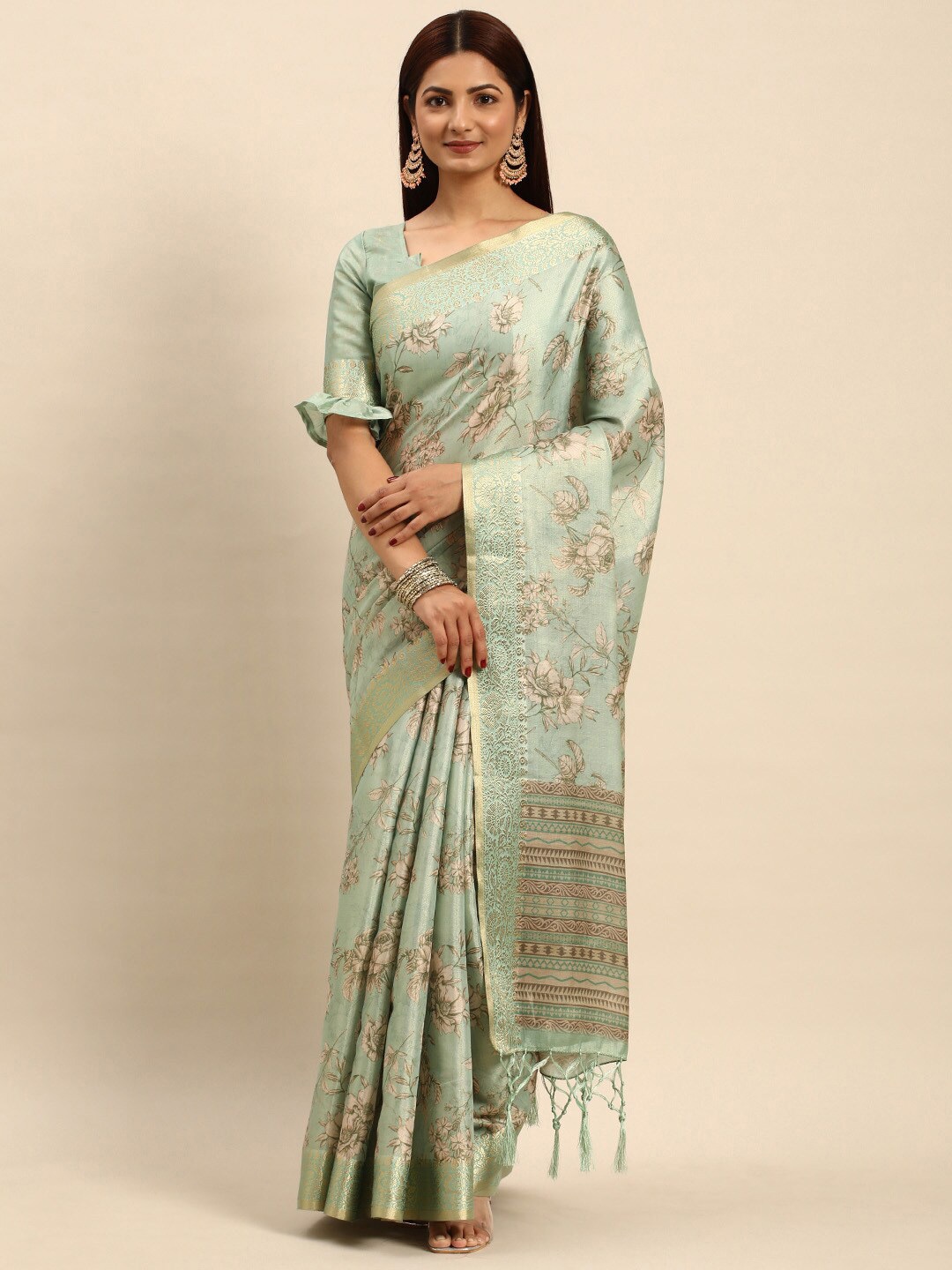 

Ishin Ethnic Motifs Zari Silk Blend Kanjeevaram Saree, Teal