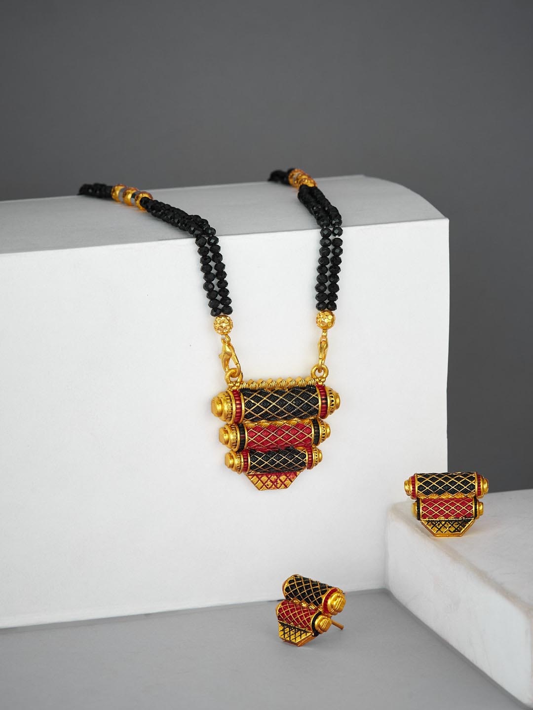 

ATIBELLE Gold-Plated Beaded Mangalsutra With Earrings