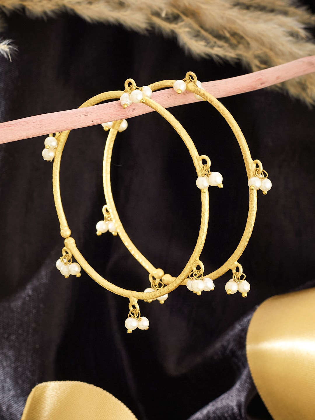 

ATIBELLE Set Of 2 Gold Plated Artificial Stones and Beads Bangles