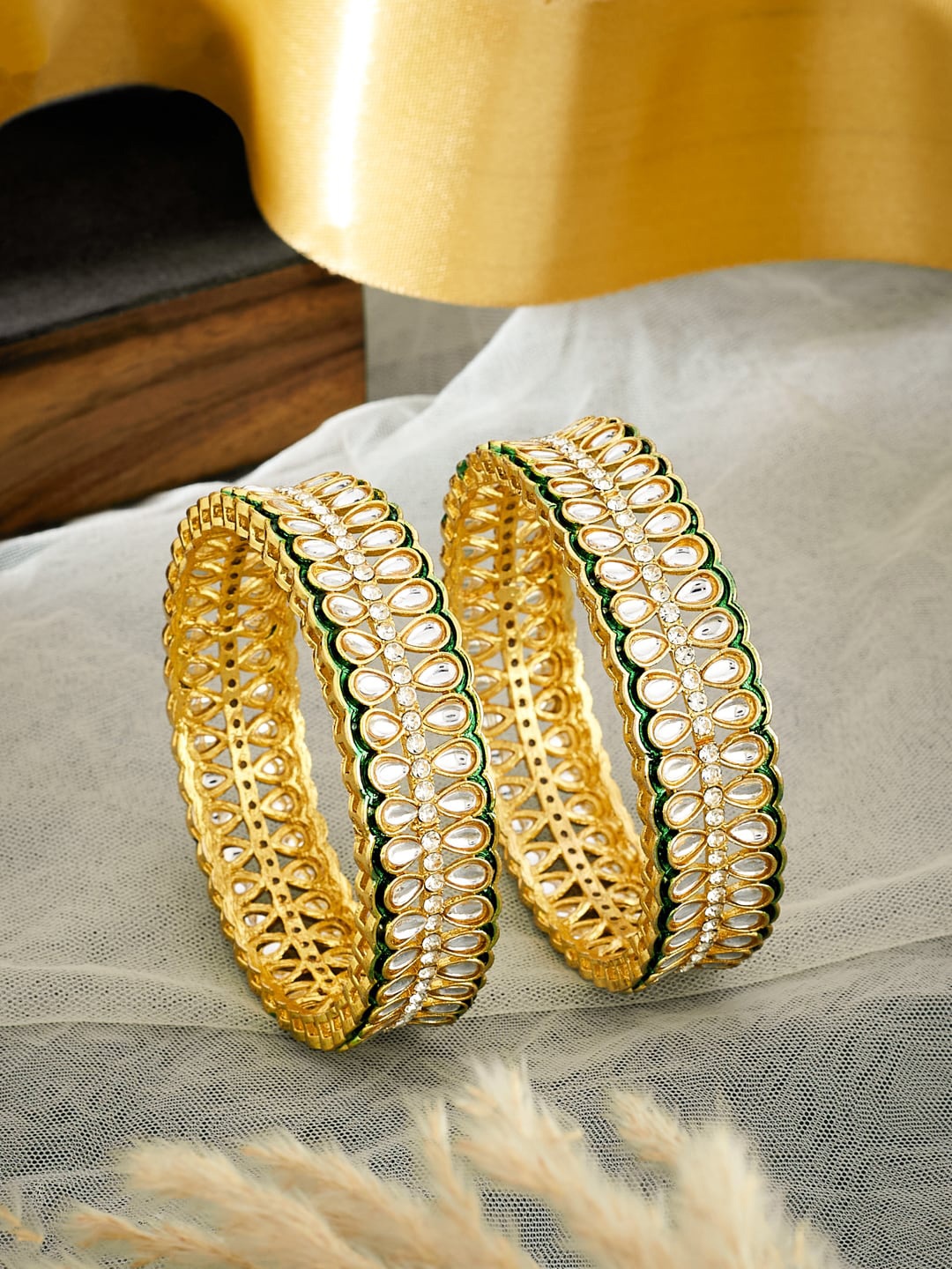 

ATIBELLE Set Of 2 Gold Plated Kundan Studded Bangle