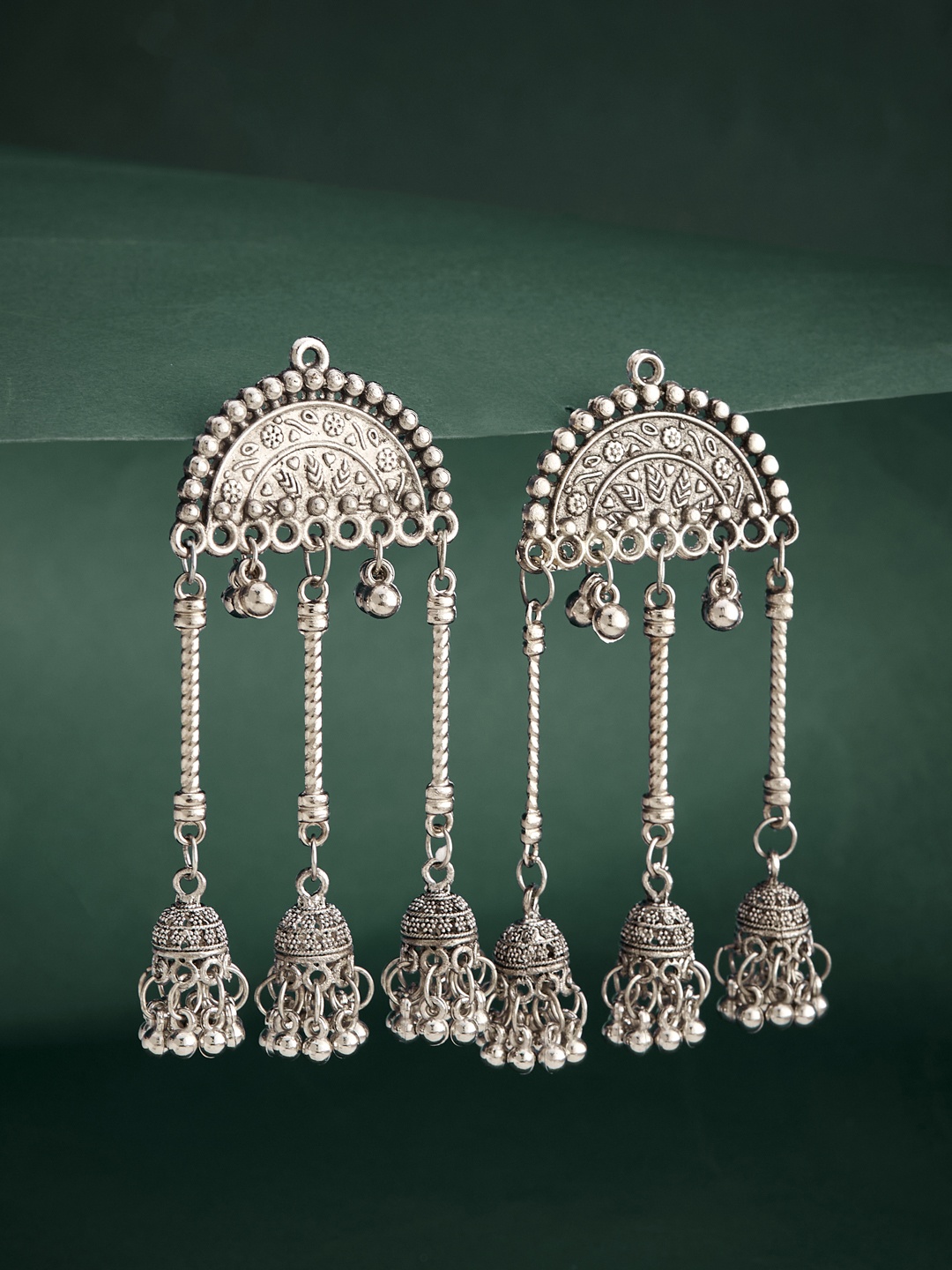 

ATIBELLE German Silver Plated Ghunghroo Jhumkas