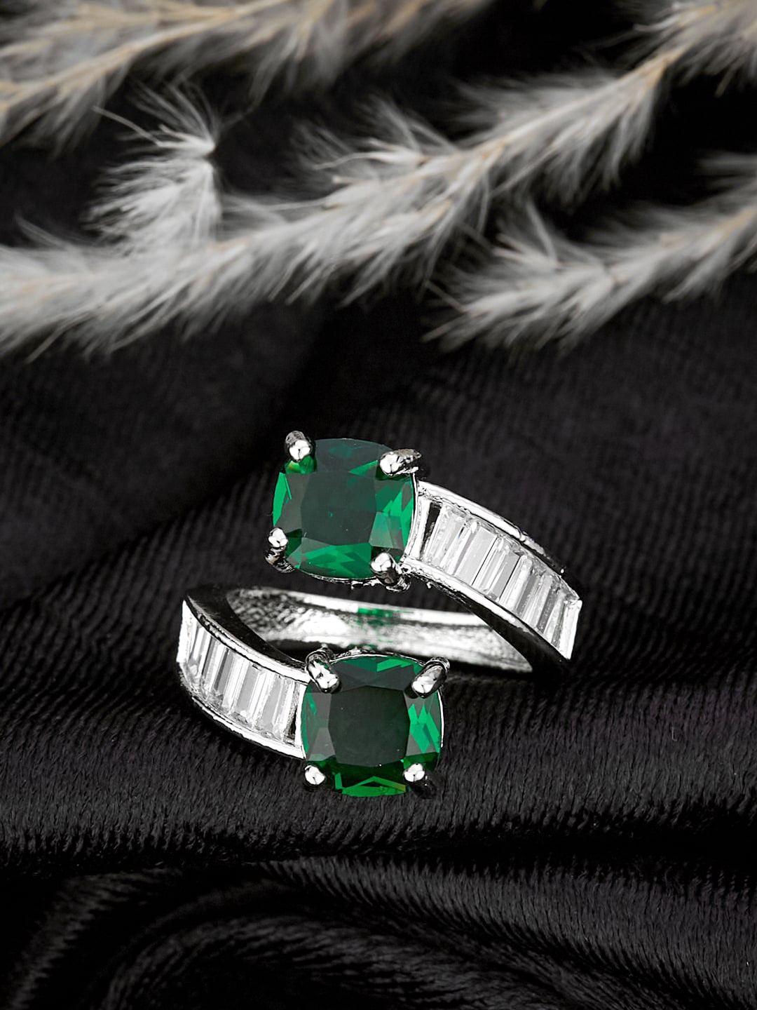 

ATIBELLE Silver-Plated CZ Studded Adjustable Finger Ring