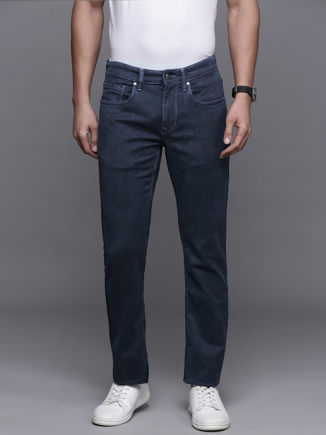 

Louis Philippe Jeans Men Matt Slim Fit Stretchable Jeans, Blue