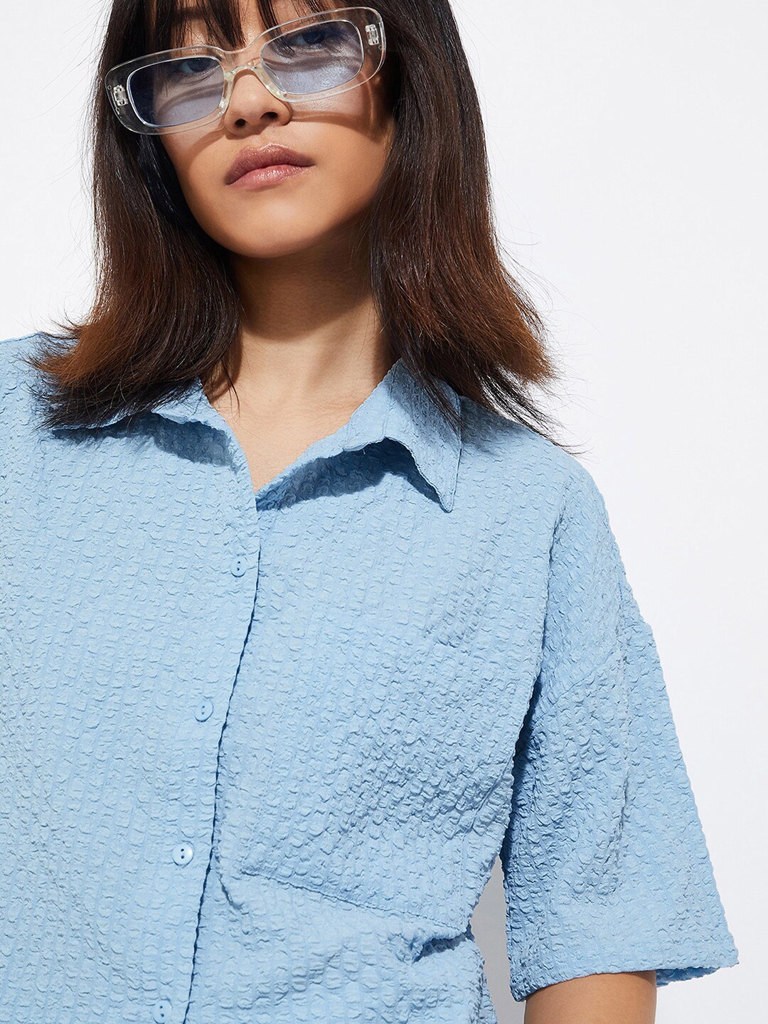 

max URB_N Women Textured Shirt, Blue