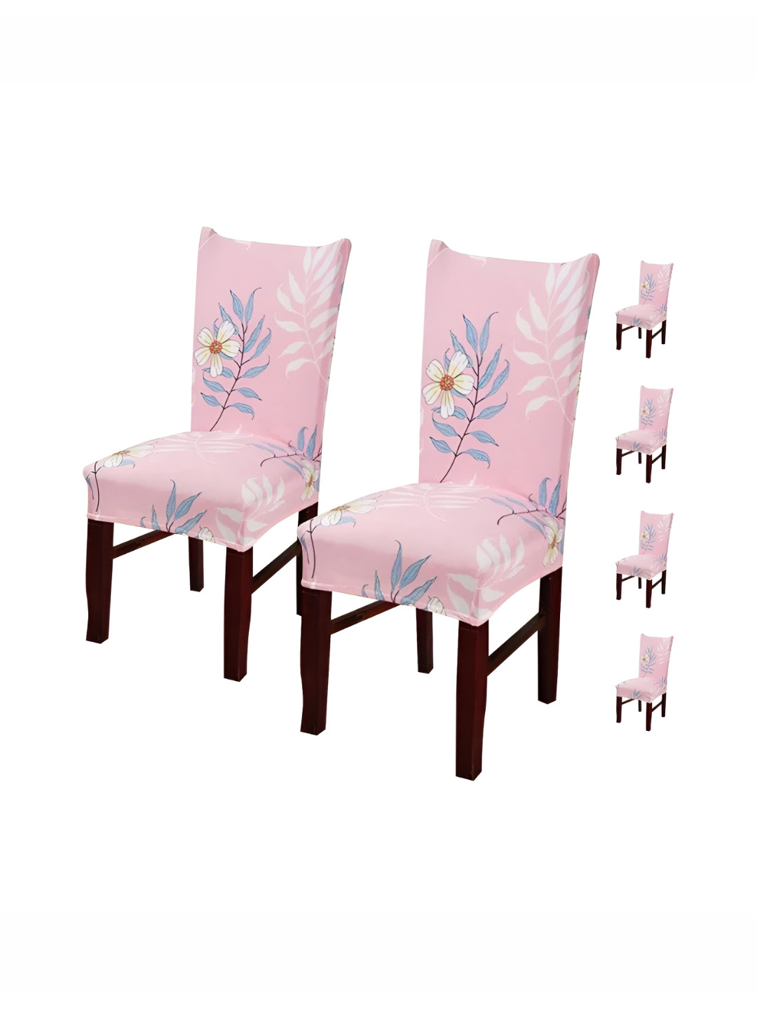 

HOUSE OF QUIRK Pink & White 6 Pieces Printed Stretchable Chair Covers