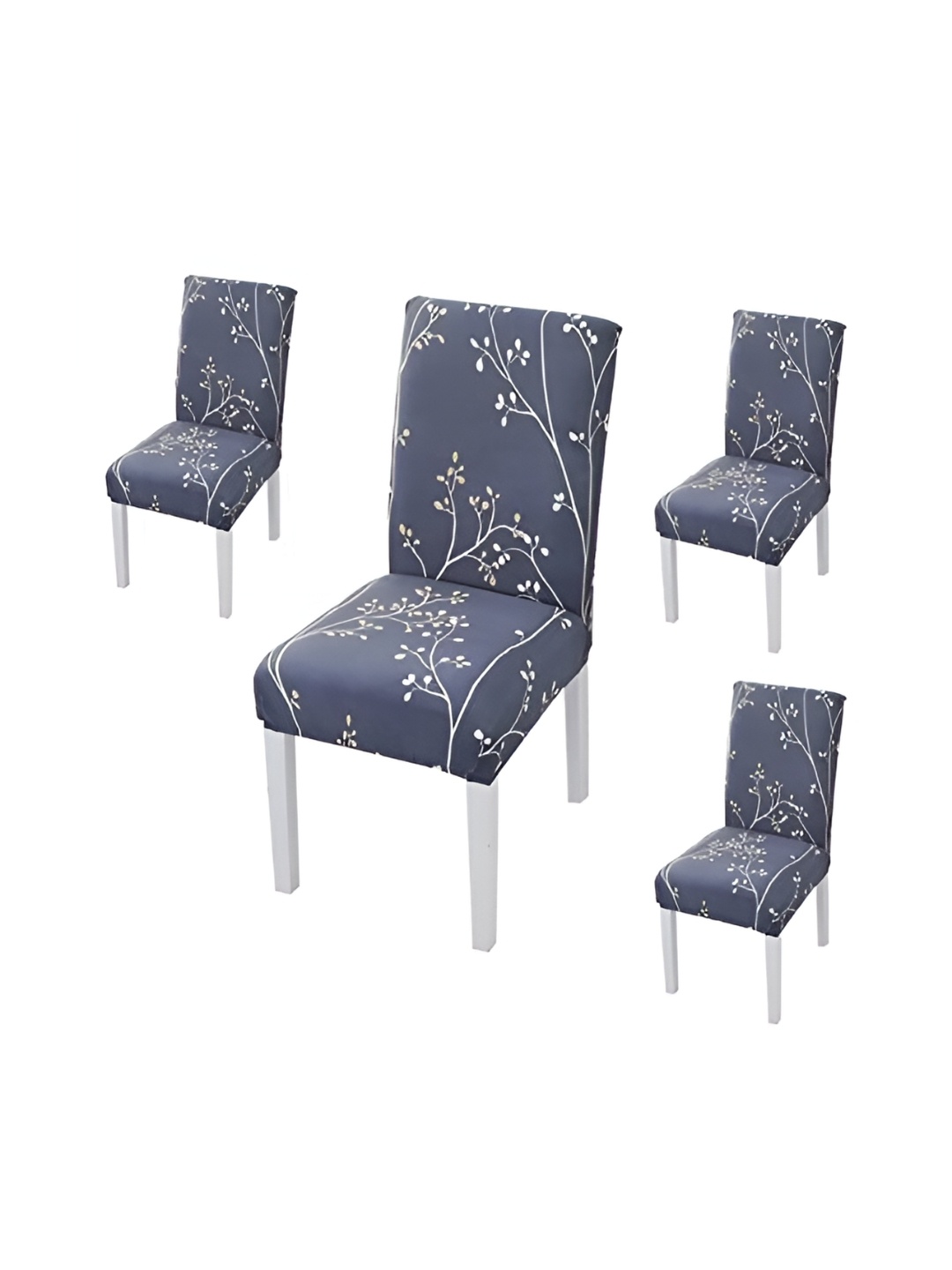 

HOUSE OF QUIRK Grey & White 4 Piece Printed Stretchable Chair Covers