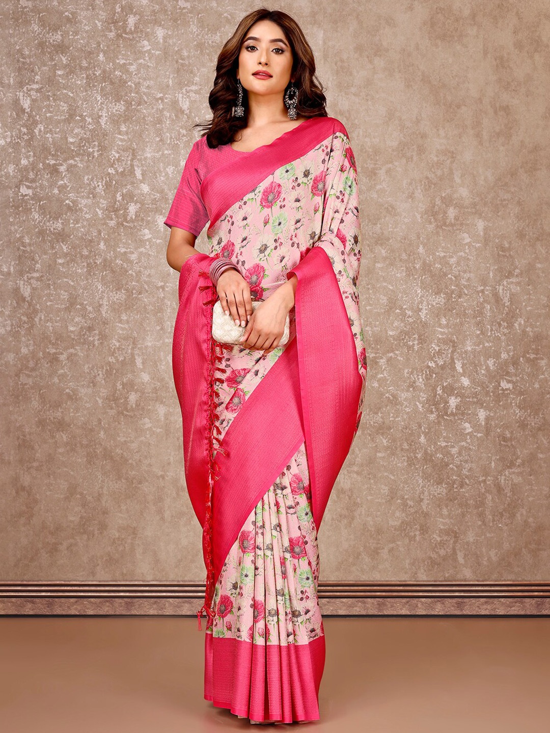 

SANSKAR Ethnic Motifs Zari Silk Blend Saree, Pink