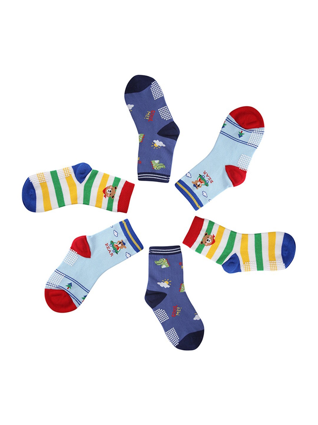 

INCLUD Boys Pack Of 3 Patterned Pure Cotton Above Ankle Length Socks, Blue
