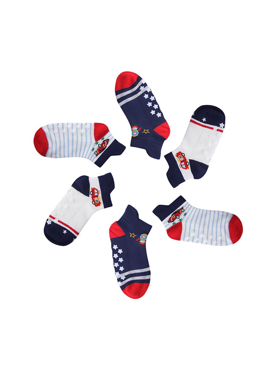 

INCLUD Boys Pack Of 3 Patterned Pure Cotton Ankle Length Socks, Navy blue