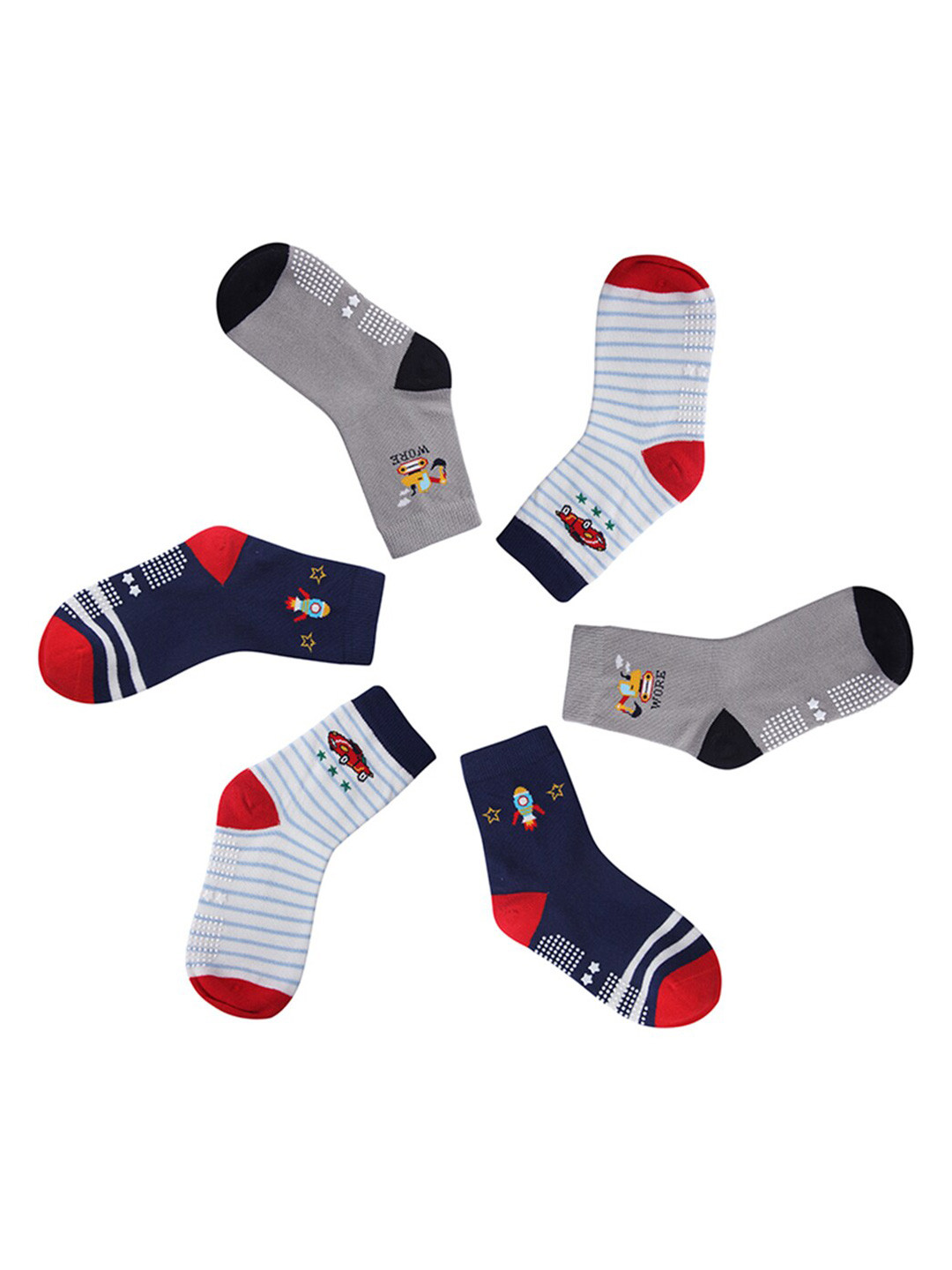 

INCLUD Girls Pack Of 3 Patterned Pure Cotton Ankle Length Socks, Grey