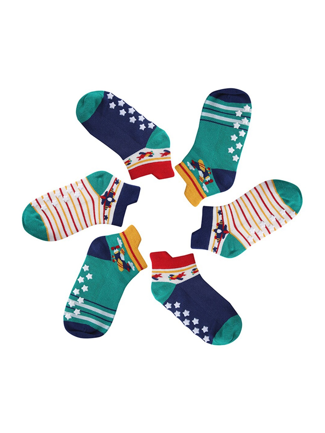 

INCLUD Boys Pack Of 3 Patterned Pure Cotton Above Ankle Socks, Green