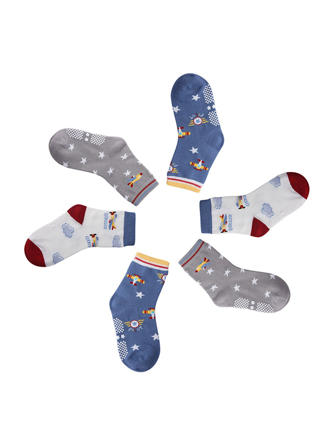 

INCLUD Boys Set Of 3 Patterned Pure Cotton Above Ankle Socks, Blue